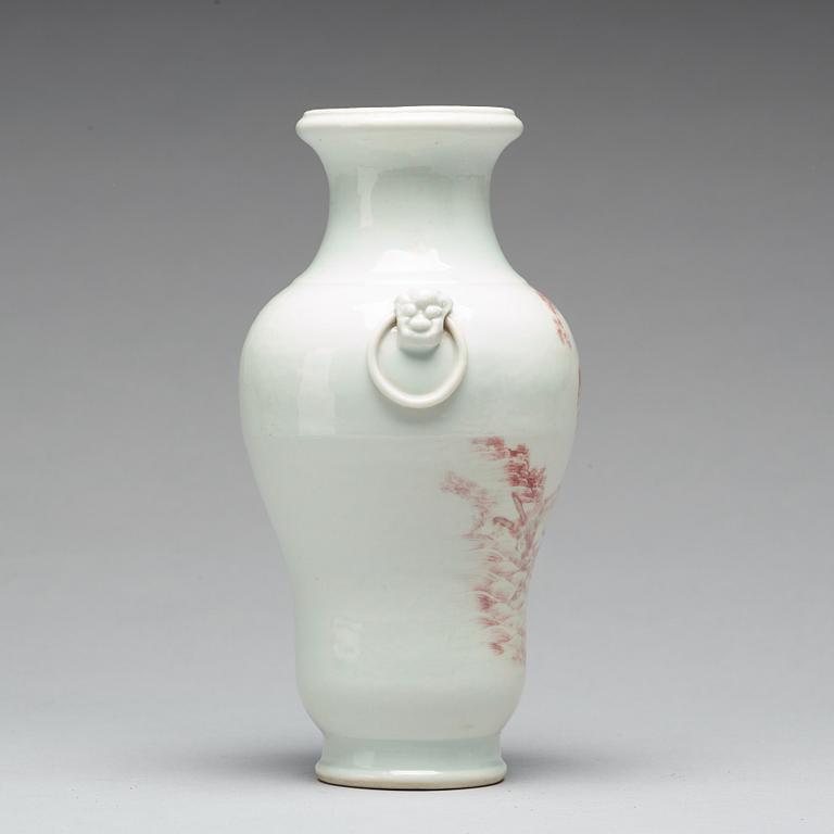 A copper red baluster vase, Qing dynasty (1644-1912), with Qianlong mark.