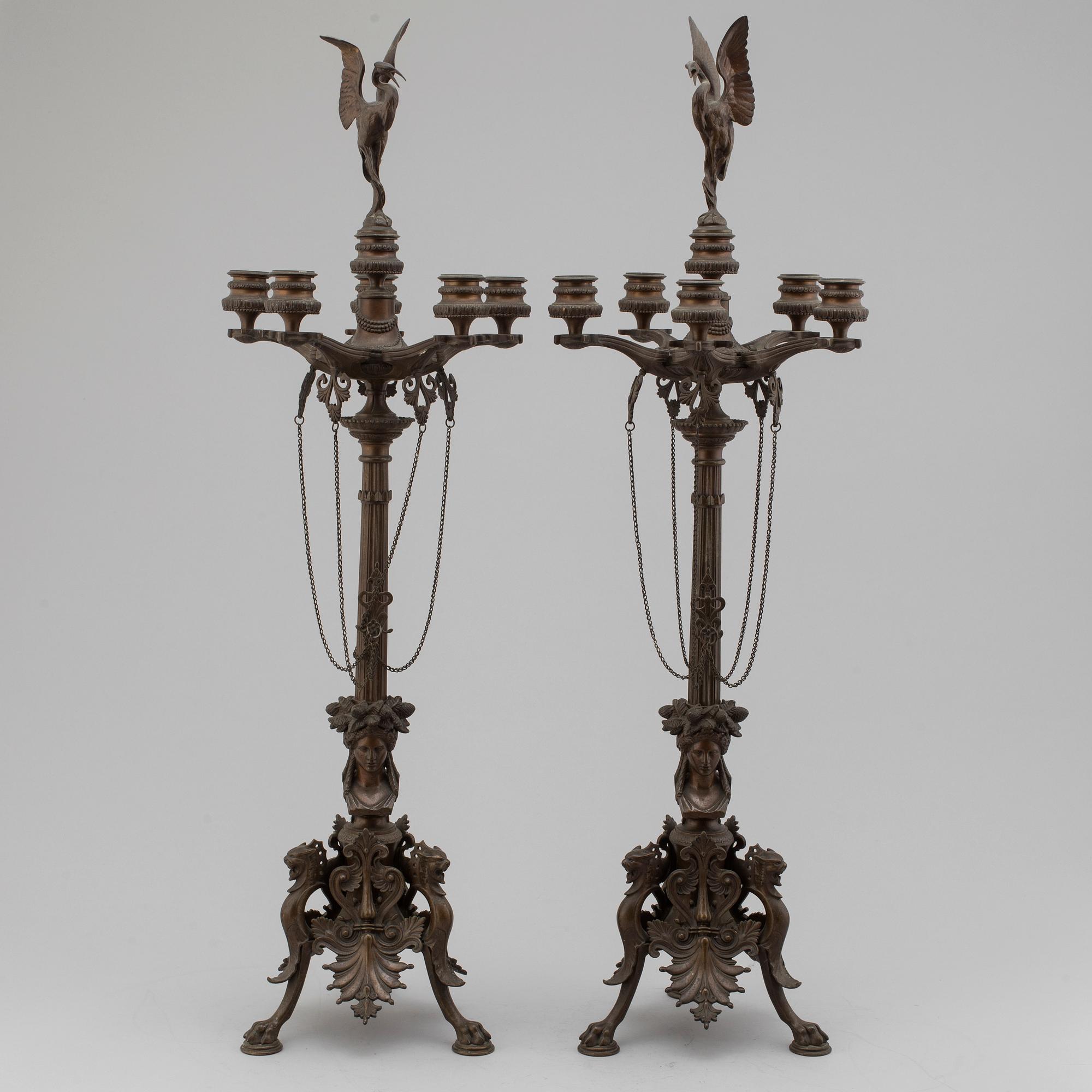 FERDINAND BARBEDIENNE, attributed to, a pair of 19th century bronze candelabra.