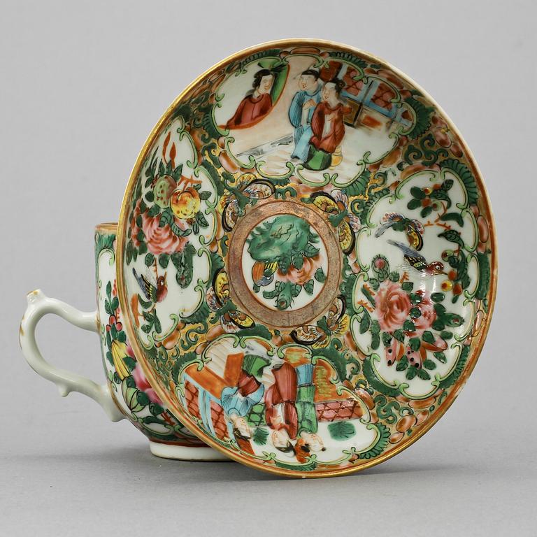 KAFFEKSERVIS, 7 delar, porslin, Kanton, Kina, 1800-tal.