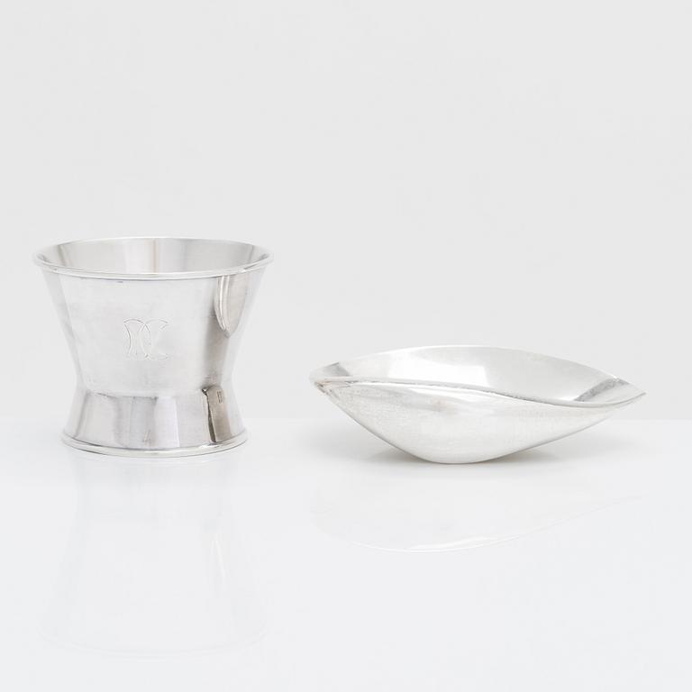 Tapio Wirkkala, silver bowl and sugar bowl, Kultakeskus, Hämeenlinna 1955 ja 1959.