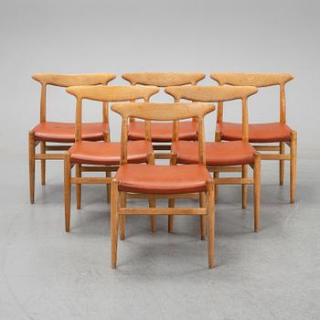 Six model W2 oak chairs by Hans Wegner for C.M. Madsen, designed 1953.