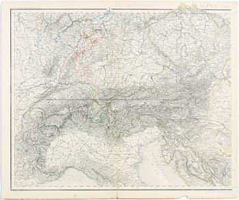 PARTI KARTOR, 7 st, bla världsdelarna och del av Nordamerika, Stein 1870-tal.