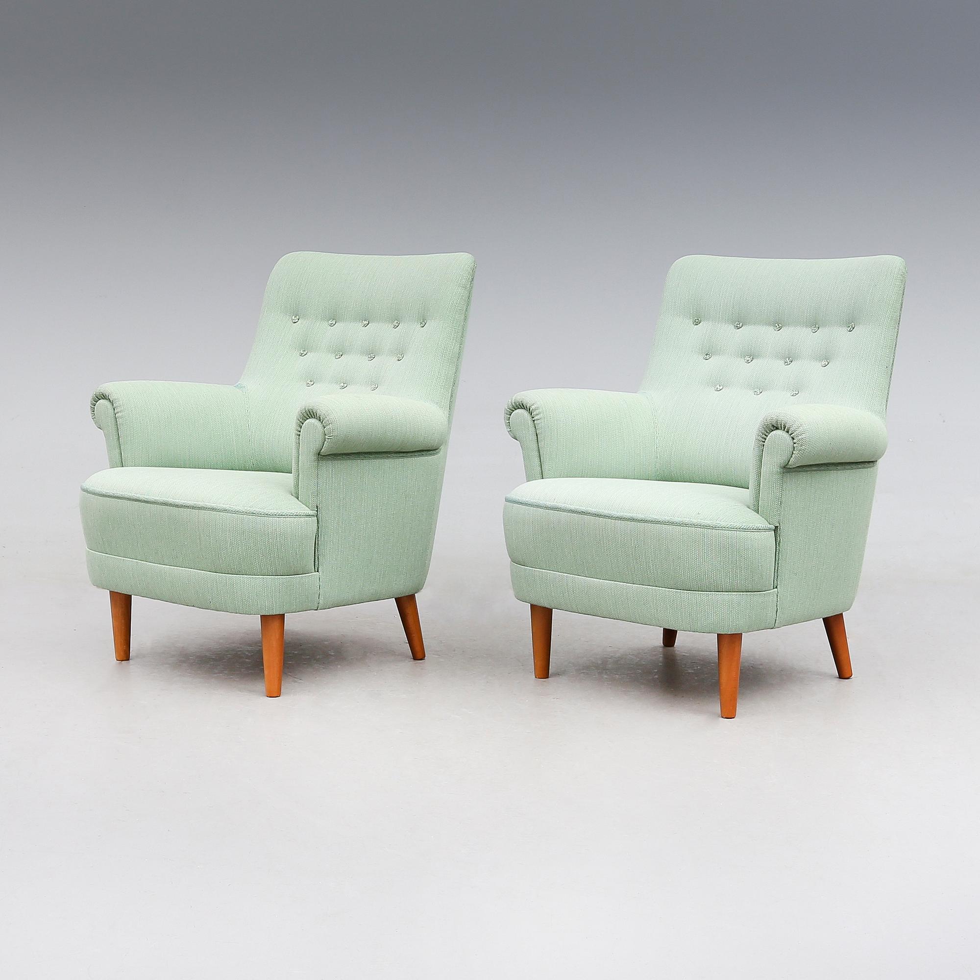 FÅTÖLJER, 1 par, "Hemmakväll", Carl Malmsten, O.H. Sjögren, Tranås, 1900-talets andra hälft.