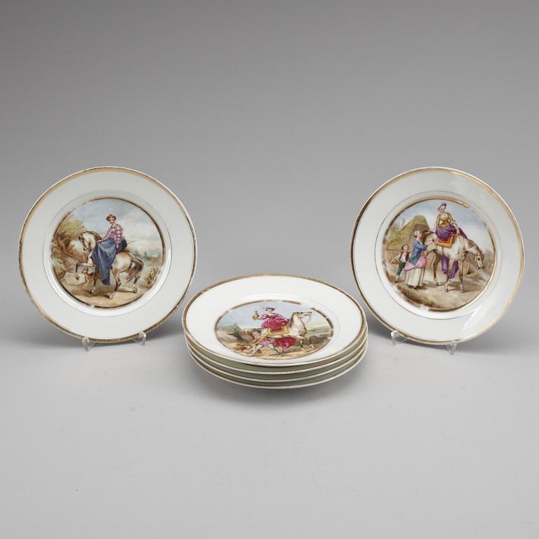 TALLRIKAR, 6 st, porslin, senempire, 1800-talets mitt.