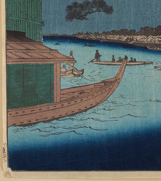 UTAGAWA HIROSHIGE (1797-1858), färgträsnitt. Japan, 1800-tal.