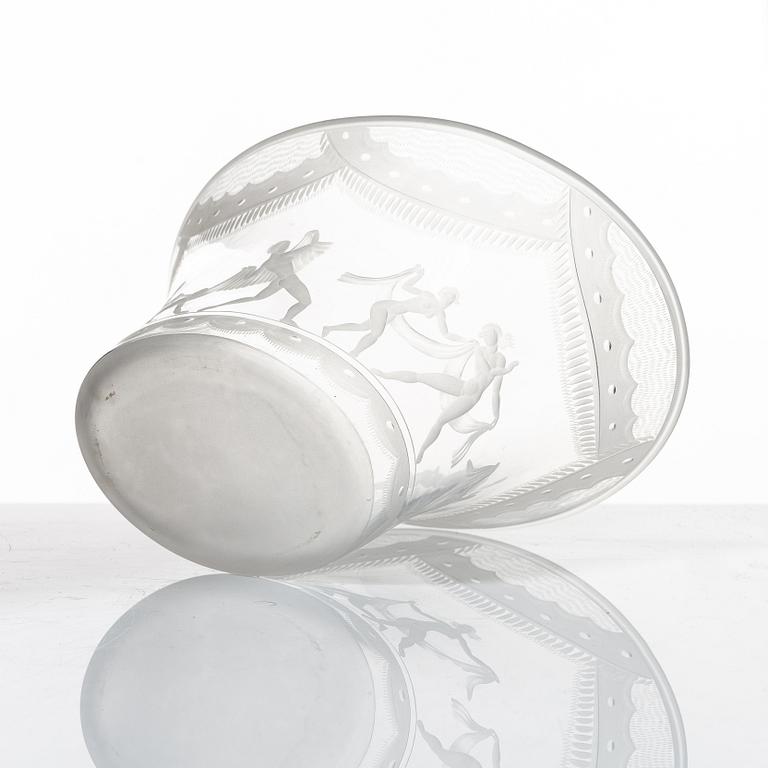 Simon Gate, a bowl, "Slöjdansen", Orrefors, Sweden, early 20th century.