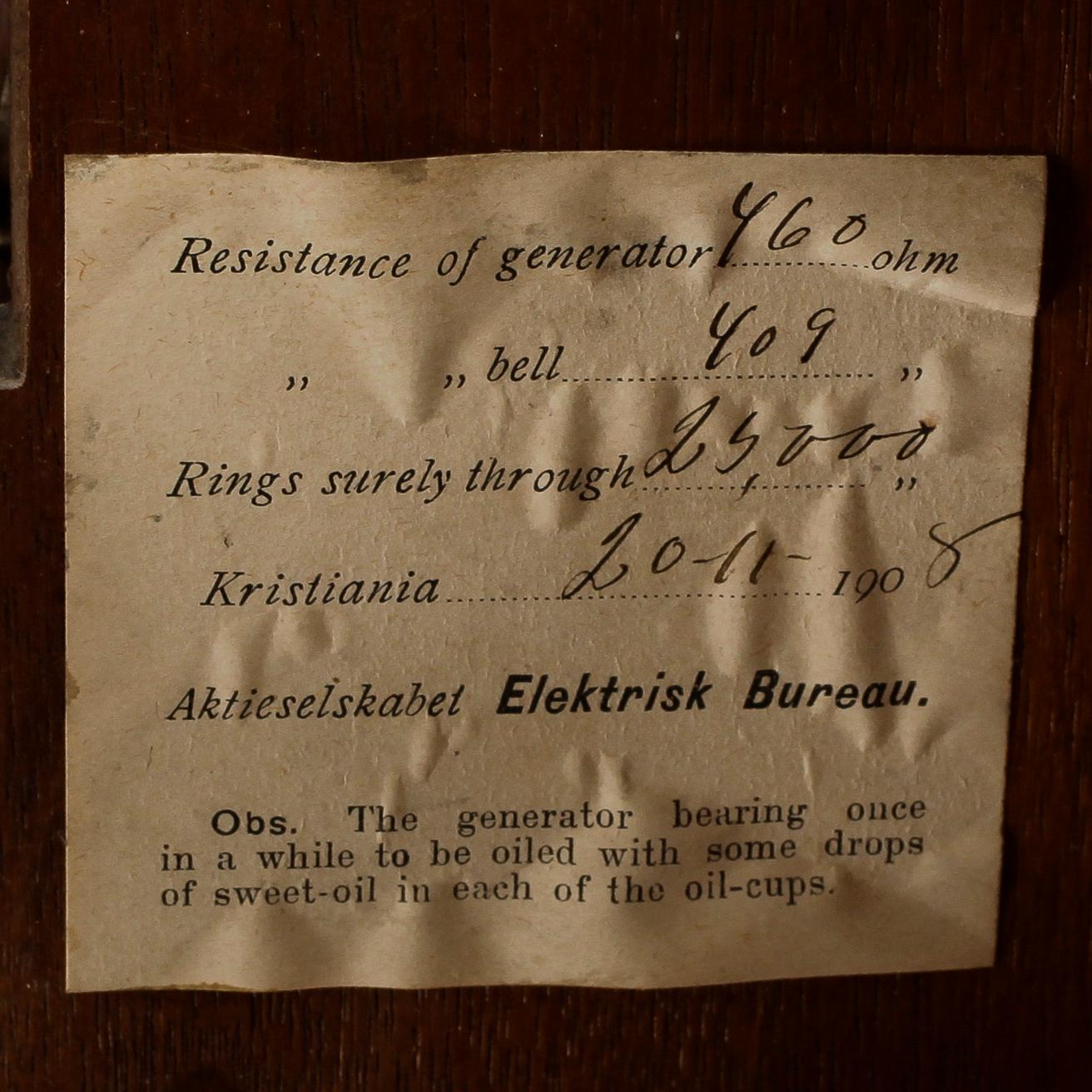 VÄGGTELEFON, 1900-talets början.