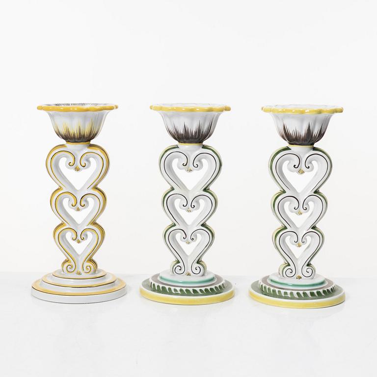 Arthur Percy, three 'Tre hjärtan' candlesticks, Gefle.
