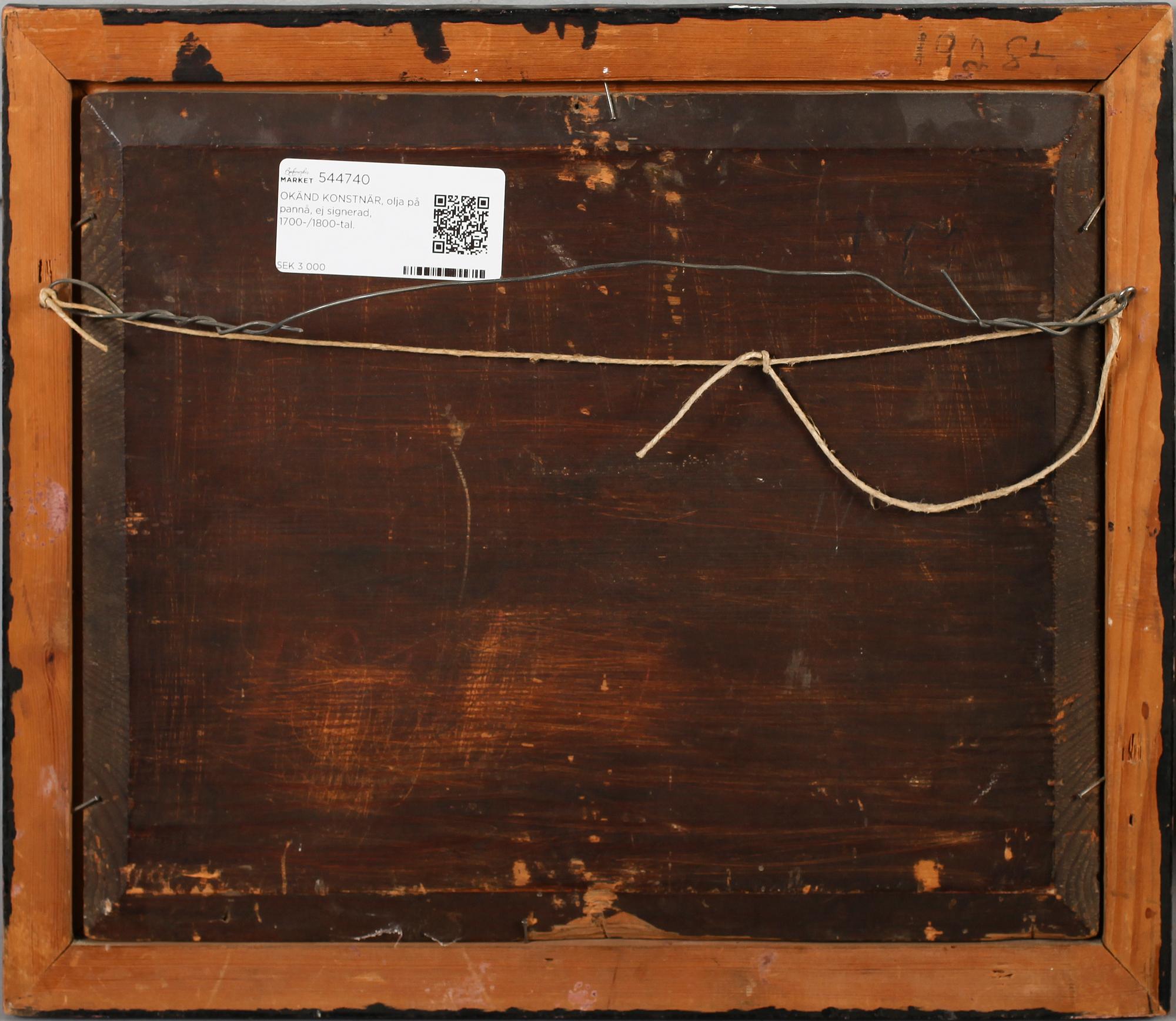 OKÄND KONSTNÄR, olja på pannå, ej signerad, 1700-/1800-tal.