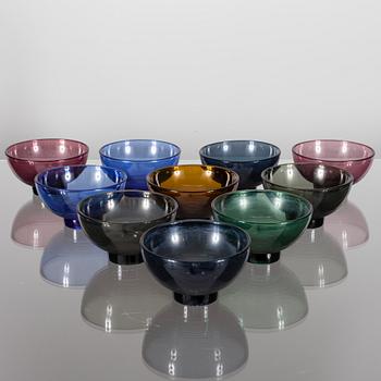 EFTERRÄTTSSKÅLAR, 10 st, glas, Karhula-Iittala. 1900-talets mitt.