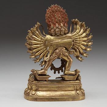 A painted and gilded bronze Thirteen-Deity Yamantaka with consort, Tibet/Nepal, 19th Century.