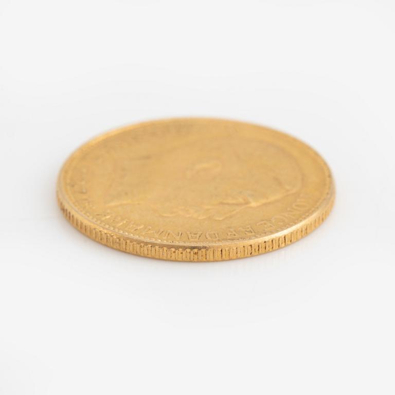 A Danish gold coin, 20 kroner, 1917.