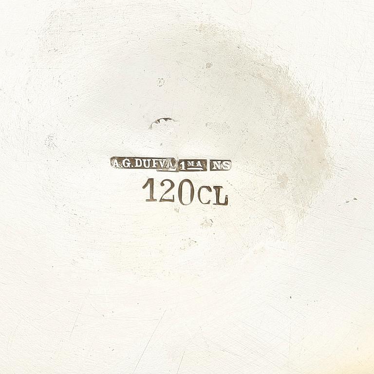 KAFFESERVISDELAR, 3 st, nysilver, A.G. Dufva. Tidigt 1900-tal.