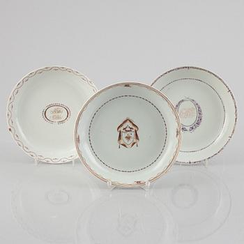 Three porcelain plates, China, Jiaqing (1796-1820).