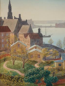 Oskar Bergman, Vy över Stockholm från Åsöberget på Söders höjder.