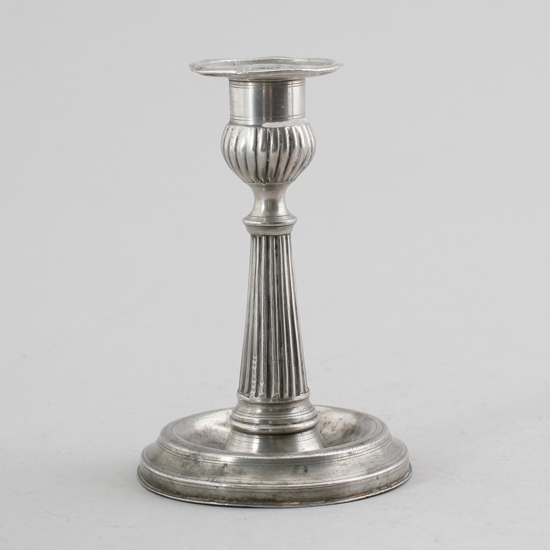 LJUSSTAKE, tenn, Nils Eric Justelius, Eksjö 1850.