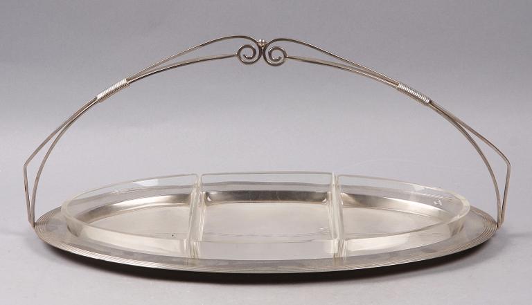 UPPLÄGGNINGSFAT, glas och nysilver, WMF, 1900-tal.