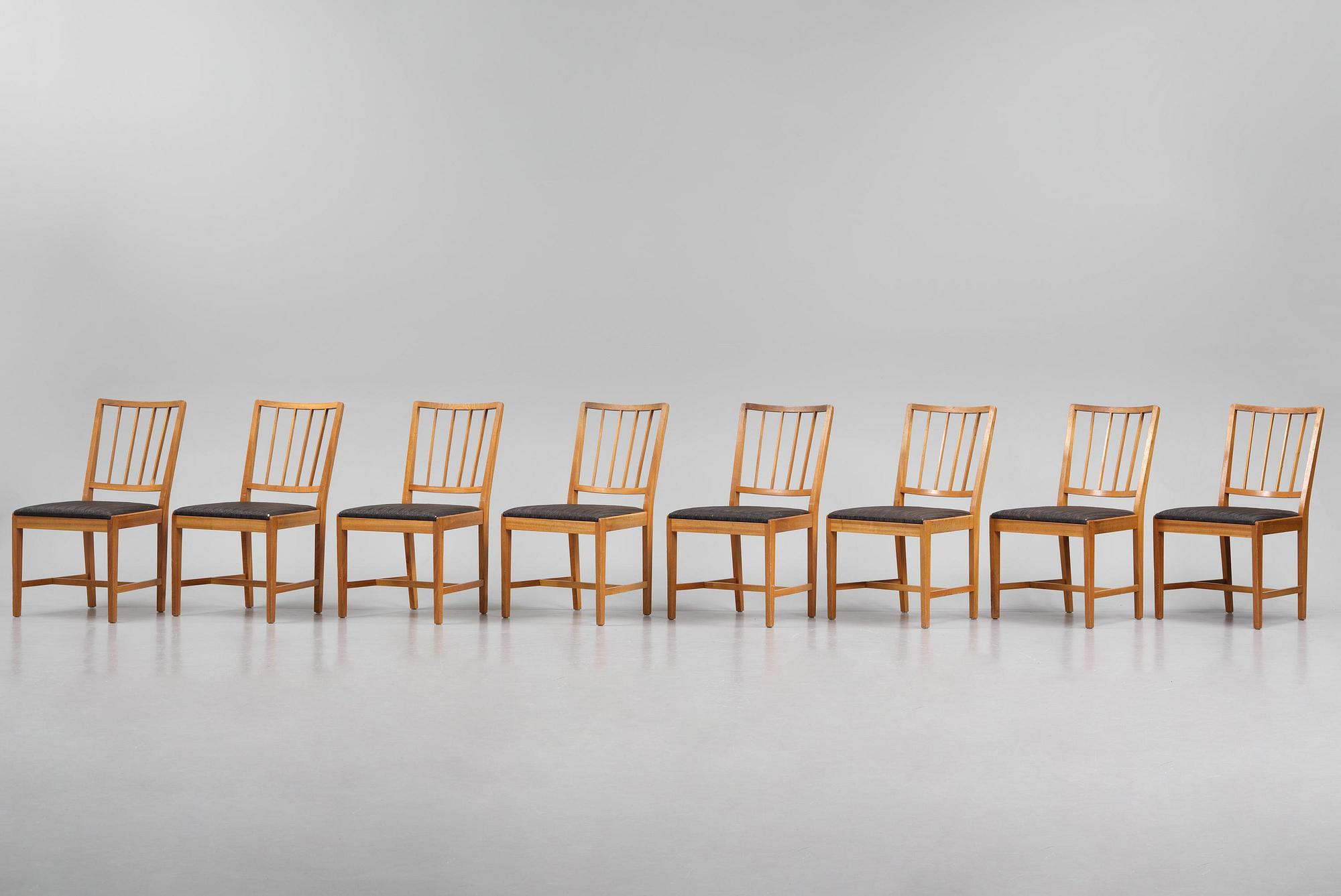 Josef Frank, a set of eight mahogany chairs model B 800, Firma Svenskt Tenn, mid 20th century.