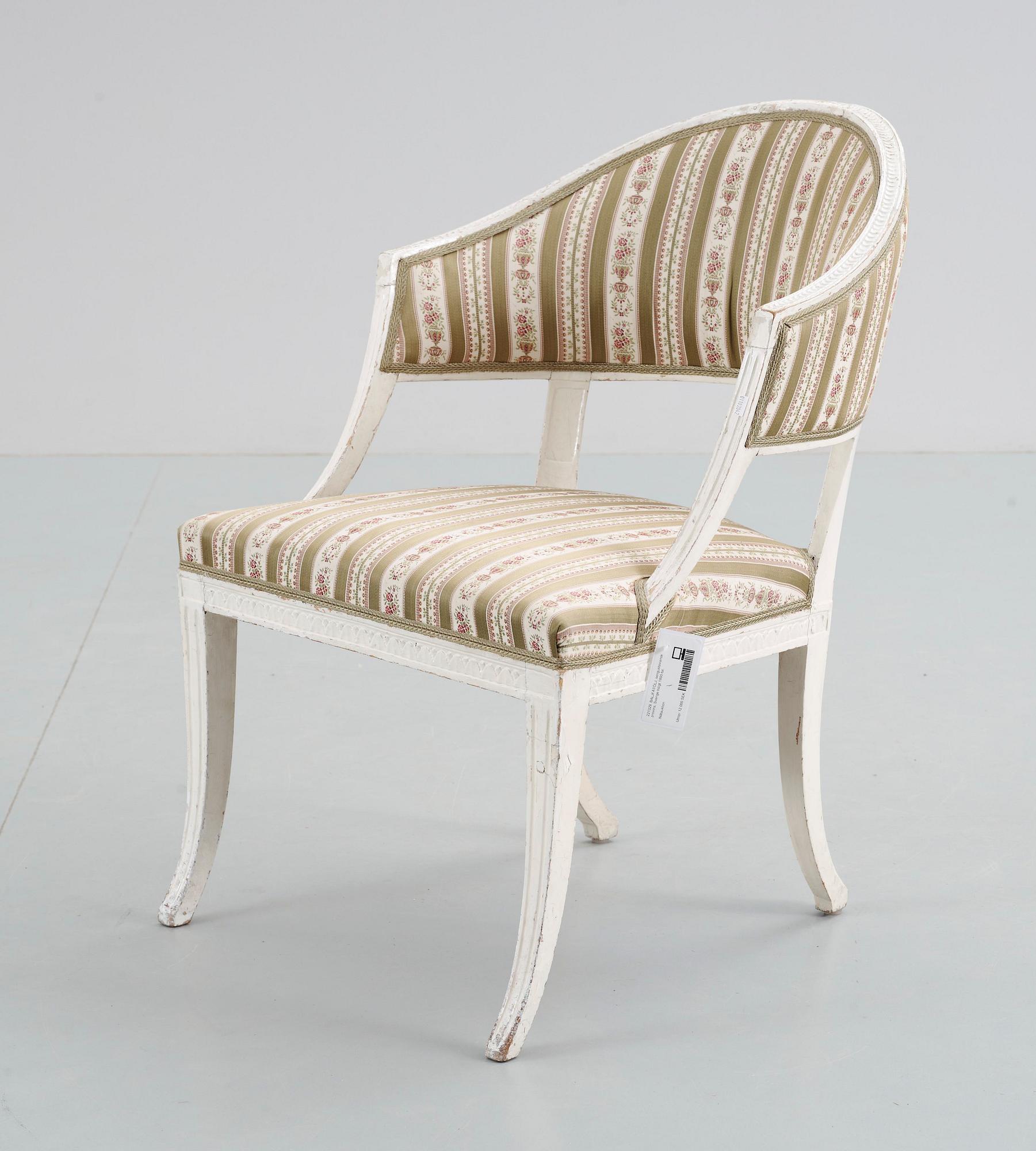 BALJFÅTÖLJ, sengustavianskt Stockholmsarbete i Erik Öhrmarks art, tidigt 1800-tal.