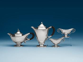 717. GEORG JENSEN, kaffe- och teservis, 4 delar, Köpenhamn 1933-44, (tekannan Jensen & Wendel 1945-54,