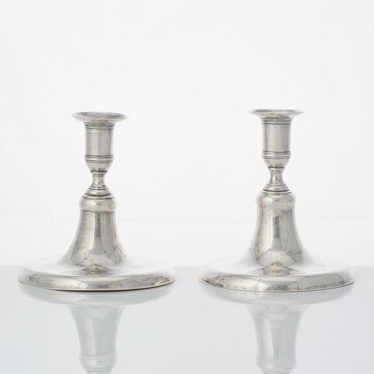 A pair of Swedish Gustavian silver candlesticks, mark of Johan Steinfort, Stockholm 1773.