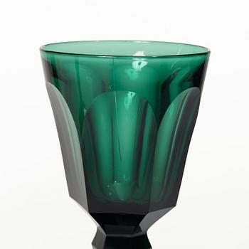 Eleven white wine glasses, green, 19th century.
