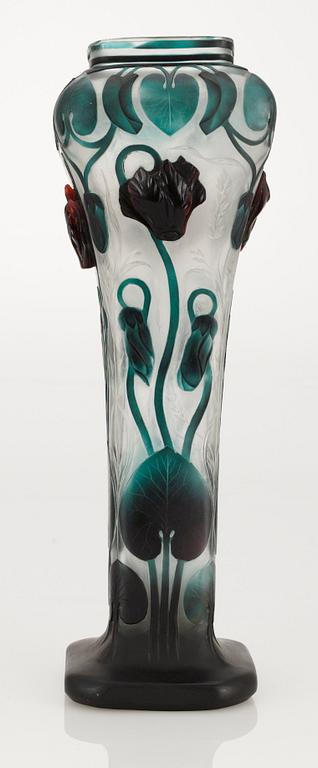 An art nouveau Eugène Michel cameo glass vase, France.