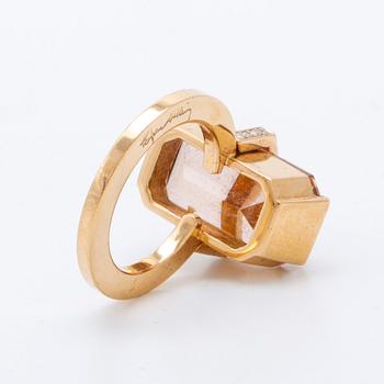 Efva Attling Bend over ring. morganite, brilliant-cut diamonds 0,12 ct TW Si, original pouch, invoice 2019.