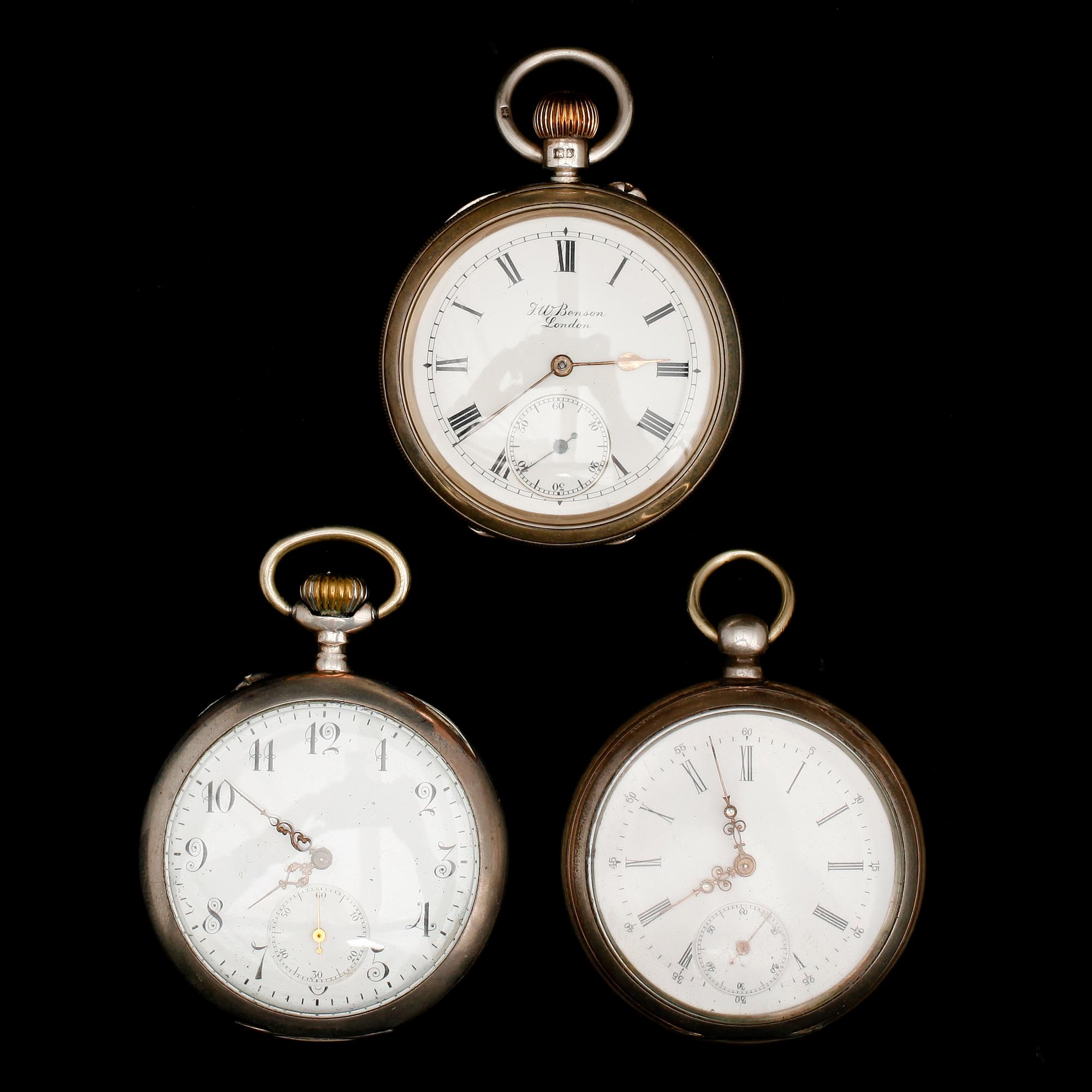 FICKUR, 3 st, silver, sekelskiftet 1900.