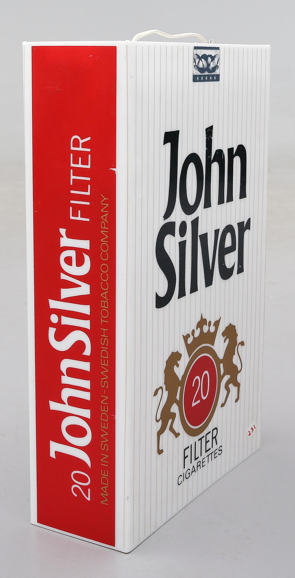 REKLAMSKYLT, plast, "John Silver", 1900-talets andra hälft.