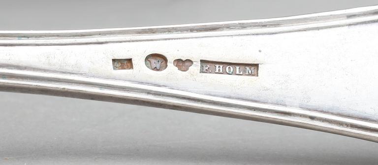 BESTICK, 25 st, silver, "Fransk spets", bland annat Carl Neuendorff dy, Karlskrona, 1846. Vikt ca 418g.