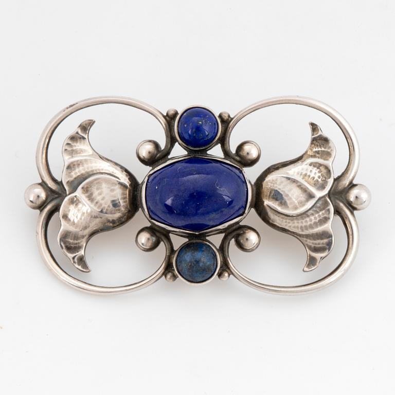 A Georg Jensen brooch 236A silver set with lapis lazuli.