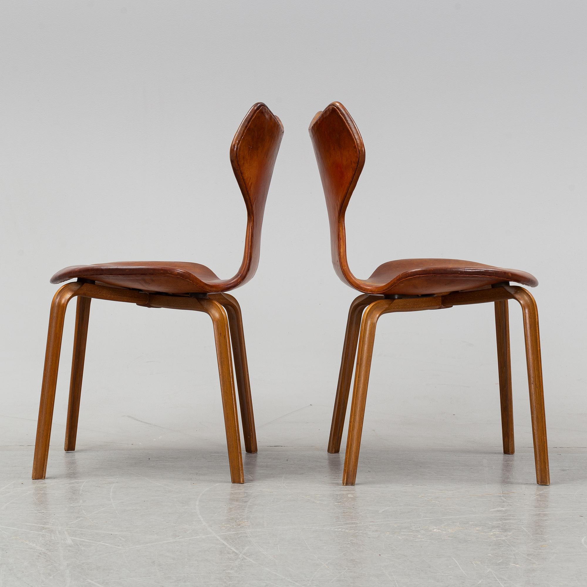 Arne Jacobsen, stolar, 6 st, "Grand Prix"  Fritz Hansen, Danmark 1950-60-tal.