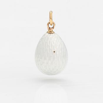 A silver, 14K gold and enamel egg shaped pendant.