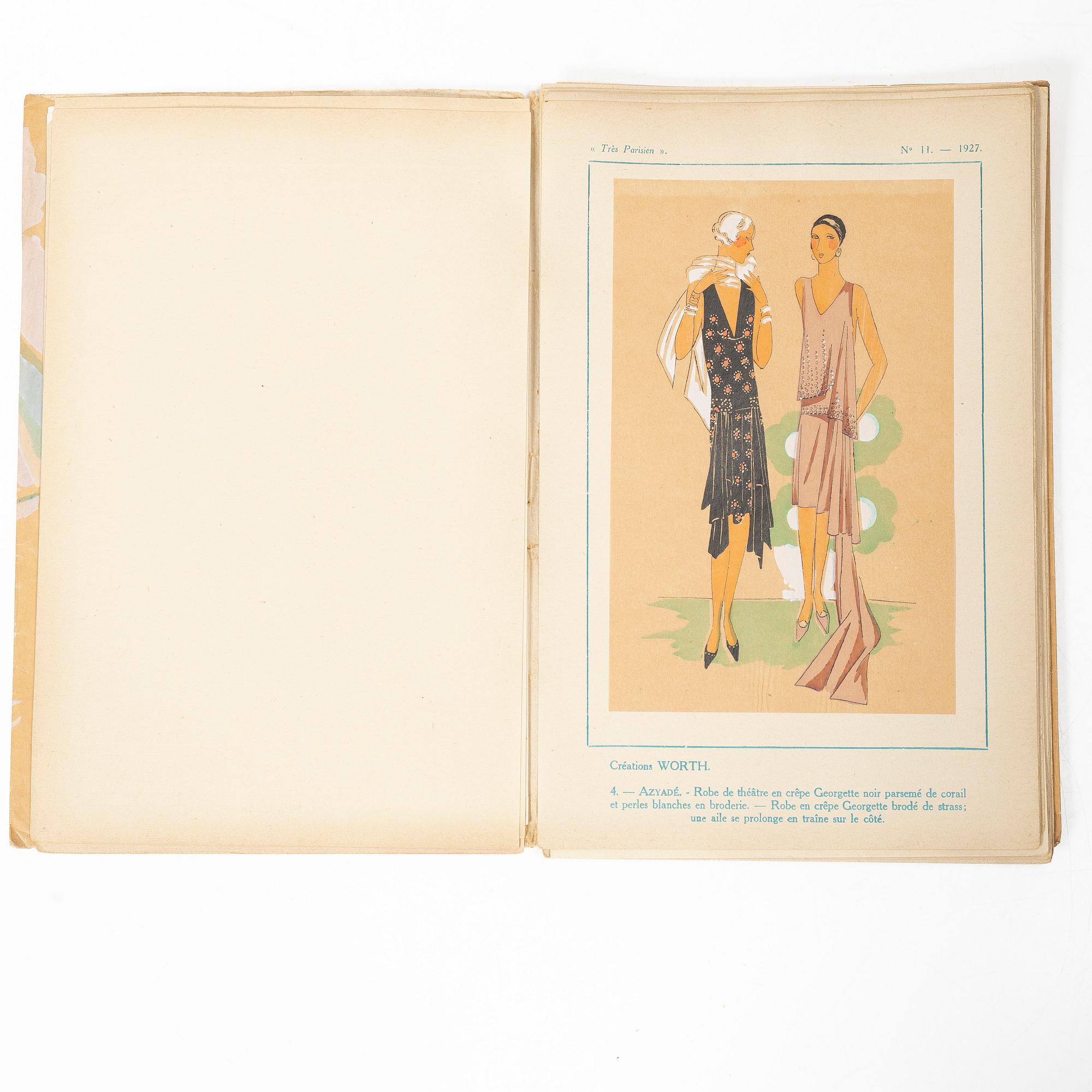 Seven French fashion magazines, 'Trés Parisien', with 123 pochoir fashion plates, Paris, G.-P. Joumard, 1927–31.