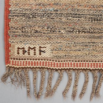 Märta Måås-Fjetterström, A CARPET, "T.matta", a rag rug, flat weave, ca 204,5 x 111-113 cm, signed MMF.