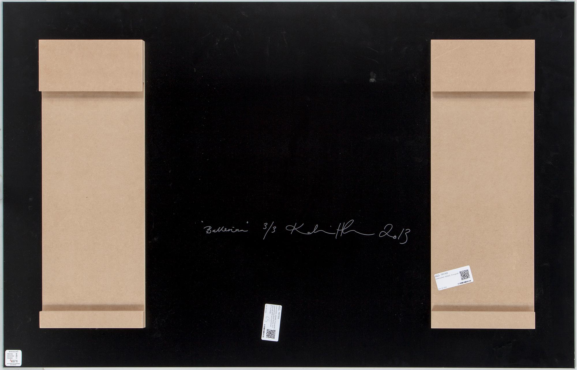 KAROLINA HENKE, Photograph, Signed Karolina Henke and dated 2013 and numbered 3/3 on verso.