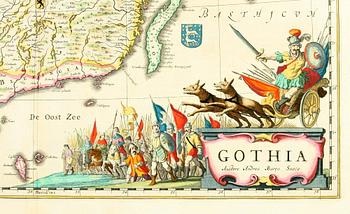 KARTA, kolorerad. "Gothia" J. Blaeu o A. Bureus. 1600/1700-tal.