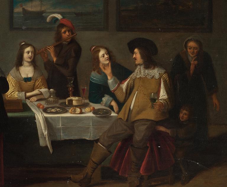 Christoph Jacobsz van der Lamen Circle of, Elegant company eating, drinking and music-making.