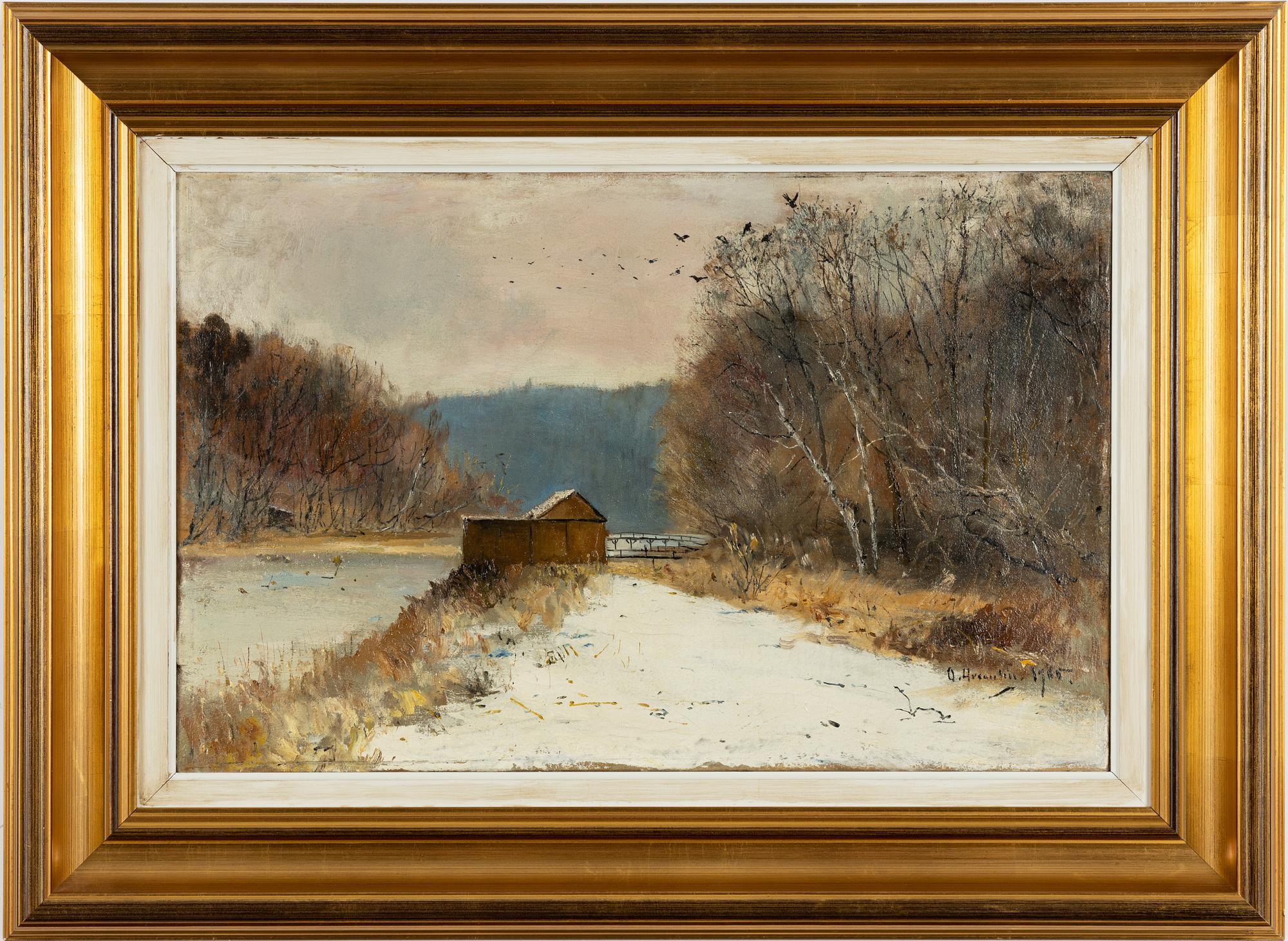 Olof Hermelin, Spring Winter Landscape with Brewhouse.