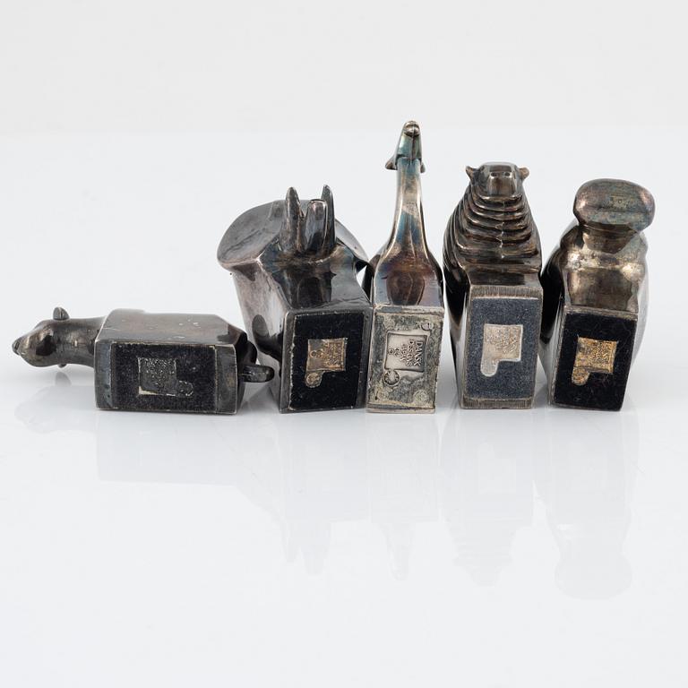 Gunnar Cyrén, figuriner, 5 st, silverpläterad zink, Dansk Designs, Japan.