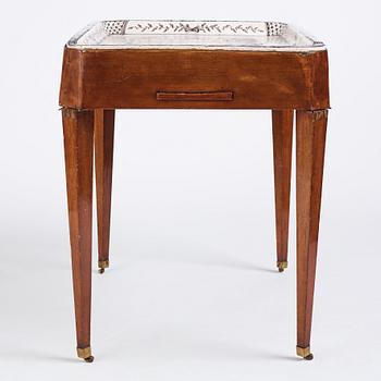 A Gustavian mahogany and faience tea table, late 18th century.