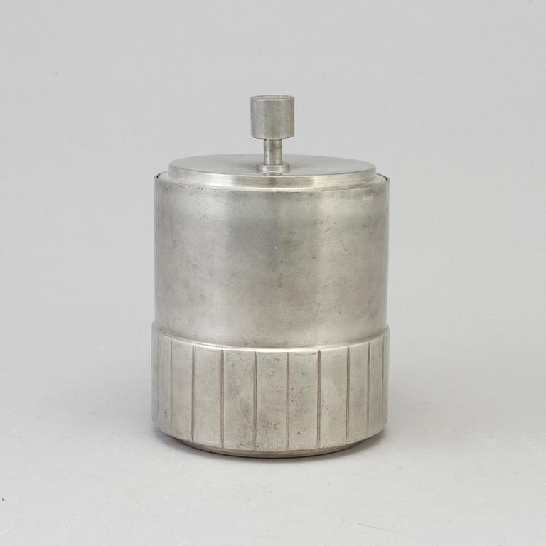 GAB, a lidded pewter jar, 1930.