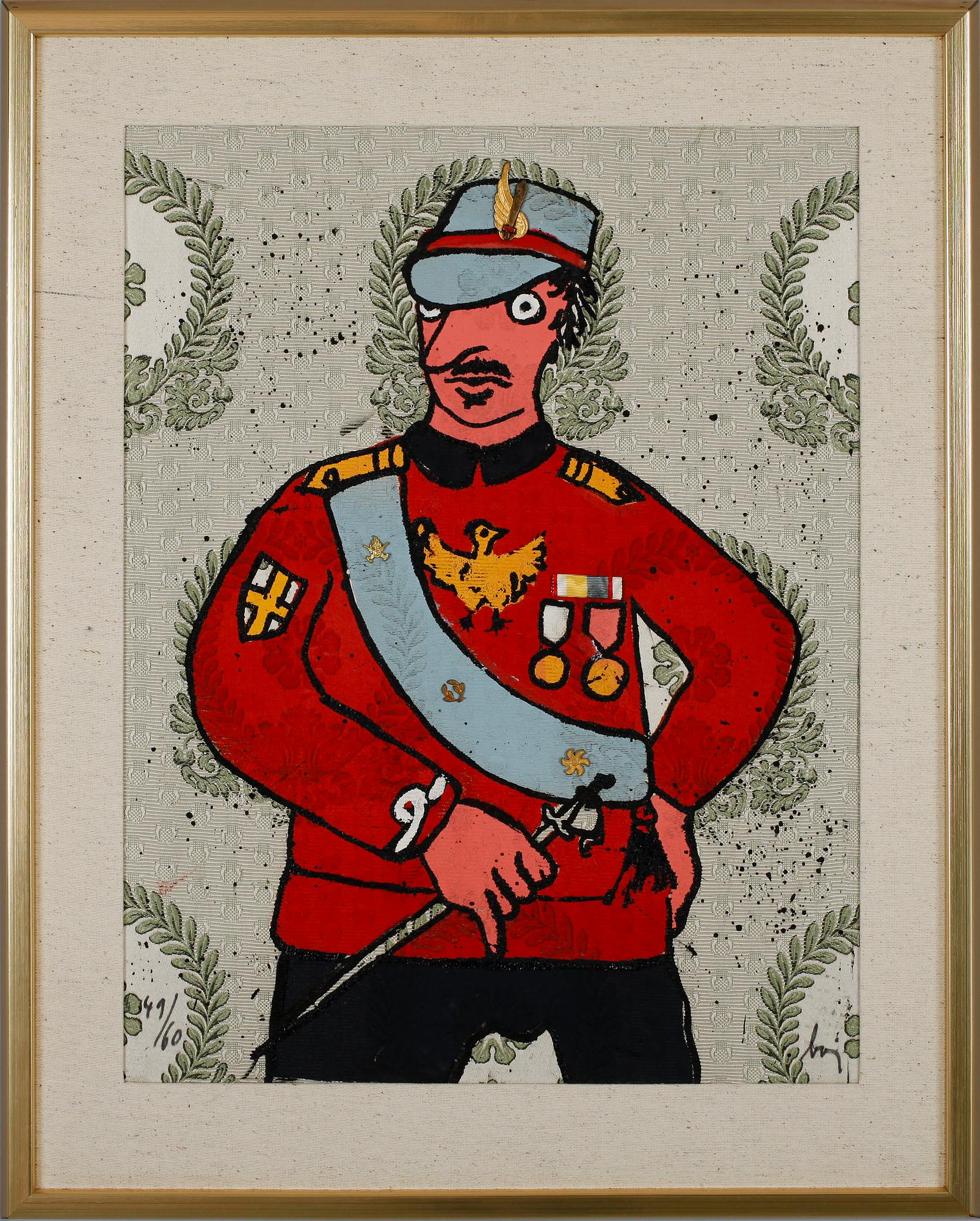 ENRICO BAJ, screentryck på textil, sign, 49/60.