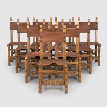 A set of ten late 20th century spanish chairs.
