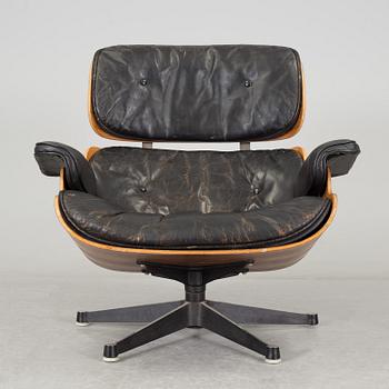 An easy chair and ottoman by Charles & Ray Eames, Herman Miller, USA, produced with licence by Hille, London.