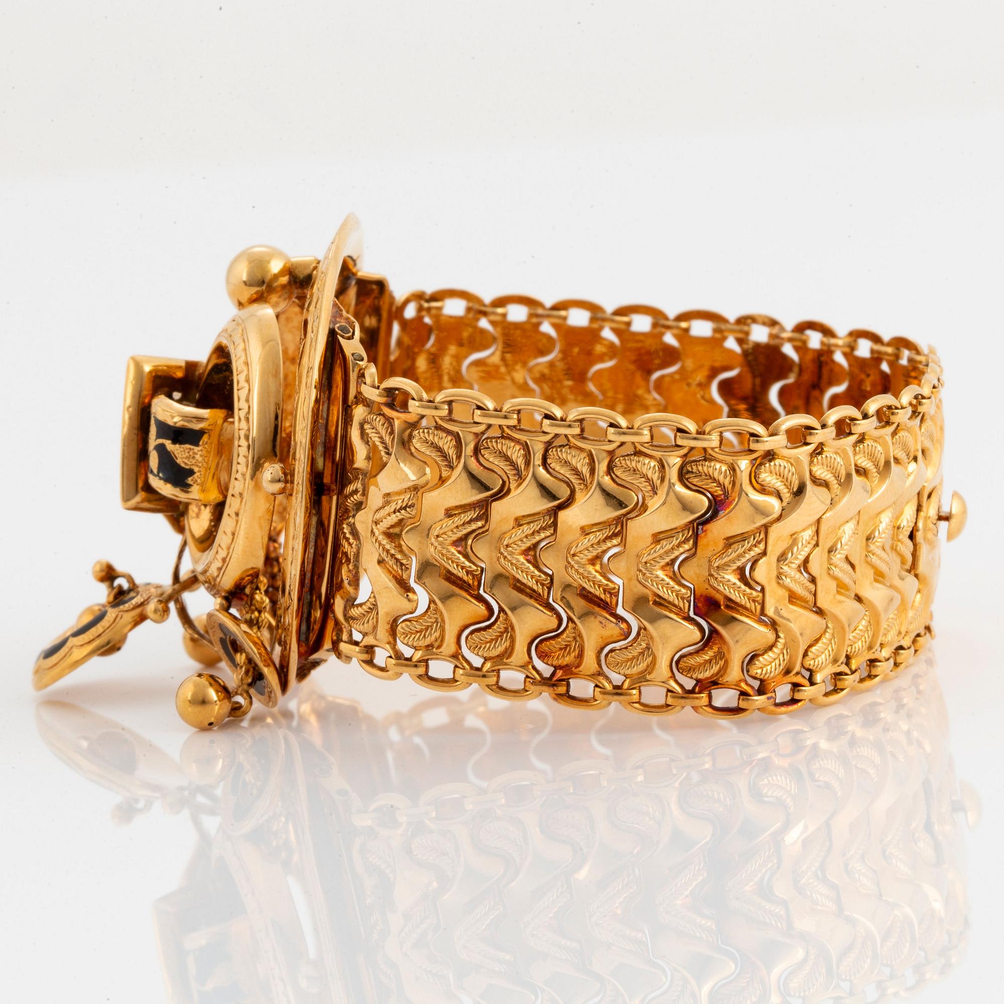 Armband 18K guld med svart emalj, Möllenborg.