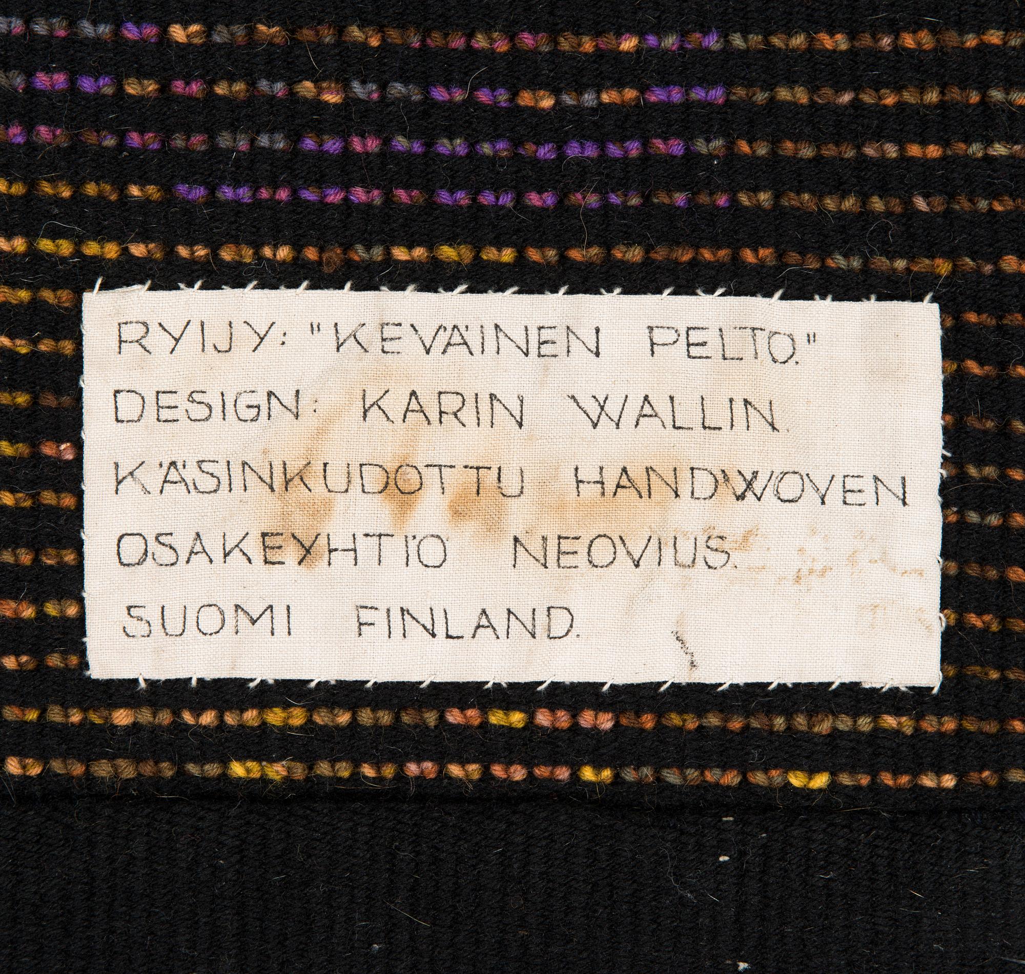 Karin Wallin,  a Finnish rya rug for Neovius. Ca. 160 x 110 cm.