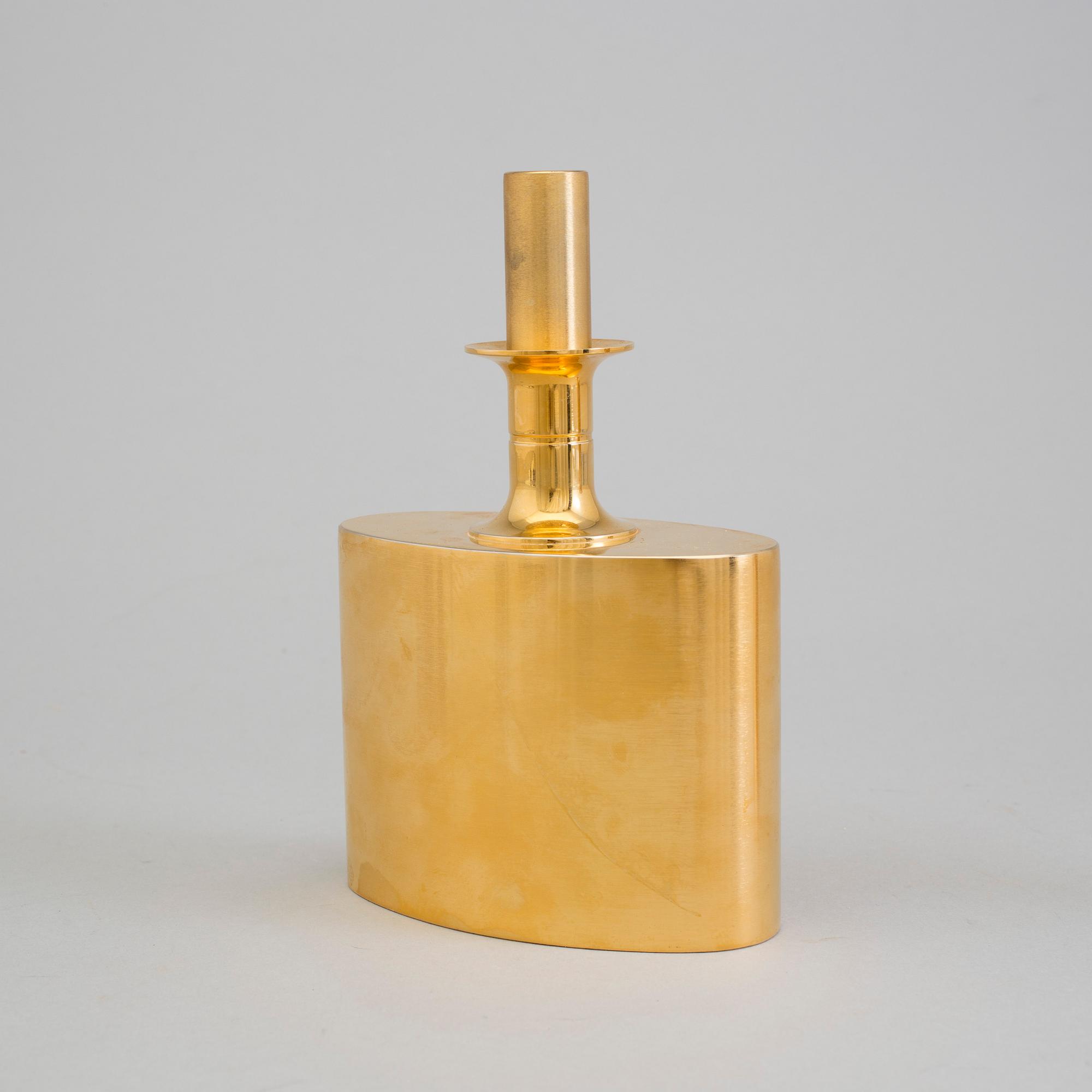 A gilt brass bottle and five glasses from Skultuna, 1989-96.