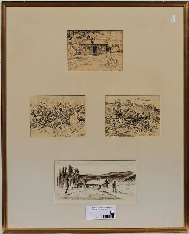 ACKE ÅSLUND, tuschteckningar, 4 st. Varav tre sign och dat 1930.